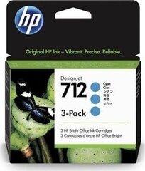 HP 712 3-Pack 29-ml Cyan DesignJet Ink hinta ja tiedot | Mustekasetit | hobbyhall.fi