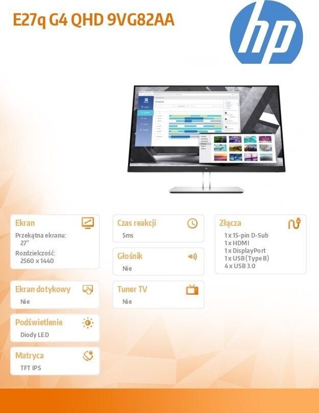 HP E-Series E27q G4 27" Quad HD Musta 9VG82AA#ABB hinta ja tiedot | Näytöt | hobbyhall.fi