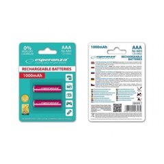 Ladattavat paristot Esperanza EZA101R Ni-MH AAA 1000MAH 2 kpl hinta ja tiedot | Esperanza Puhelimet, älylaitteet ja kamerat | hobbyhall.fi