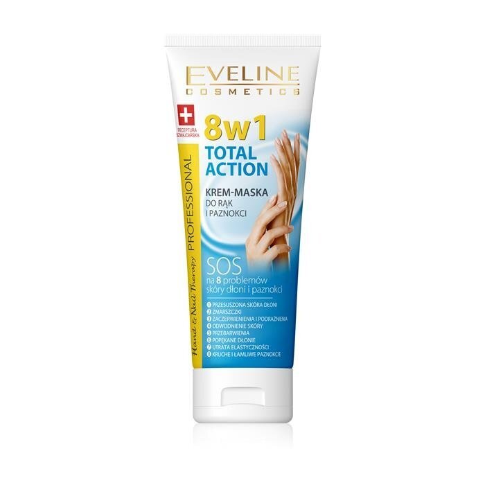 Intensiivisesti kosteuttava ja ravitseva käsivoide naamio Eveline Hand&Nail Therapy Total Action 8in1 75 ml hinta ja tiedot | Vartalovoiteet ja -emulsiot | hobbyhall.fi
