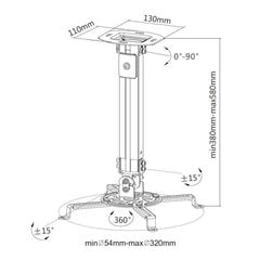 Techly projektorin yläpuolinen pidike, säädettävä 38-58cm, 13,5kg asti, valkoinen. hinta ja tiedot | Techly Televisiot ja lisätarvikkeet | hobbyhall.fi