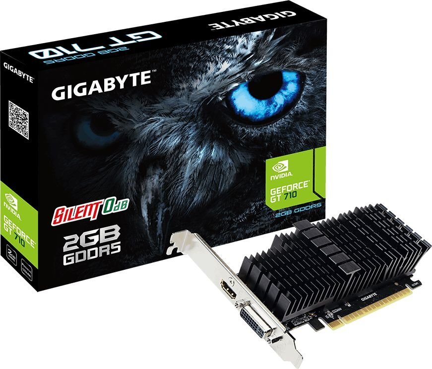 Gigabyte GeForce GT 710 2GB GDDR5 (64 bit), DVI-I, HDMI, BOX (GV-N710D5SL-2GL 1.0) hinta ja tiedot | Näytönohjaimet | hobbyhall.fi