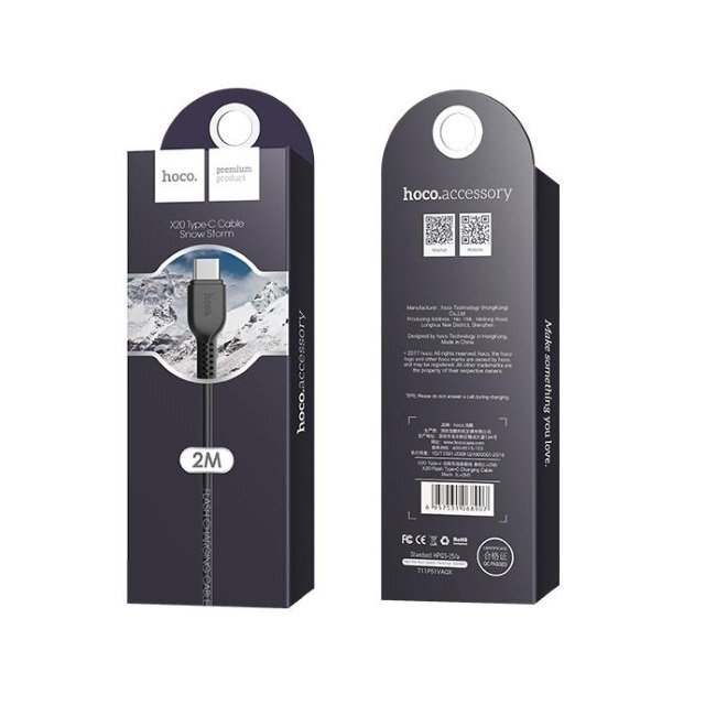 HOCO kaapeli USB Flash lataus datakaapeli tyypin C X20 2 metriä, musta hinta ja tiedot | Puhelinkaapelit | hobbyhall.fi