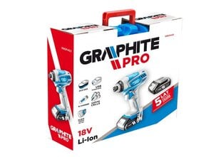 Langaton iskuruuvimeisseli Grafiitti 2 x 18V, Li-Ion / 2,5Ah (59GP402) hinta ja tiedot | Akkuporakoneet ja ruuvinvääntimet | hobbyhall.fi