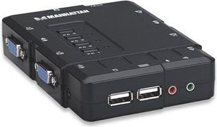 KVM-kytkin VGA / USB 4x1 4 porttia audio/mikrofoni Manhattan 151269 hinta ja tiedot | Reitittimet ja modeemit | hobbyhall.fi