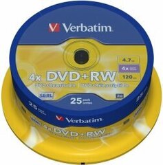 Verbatim 43489, 4.7GB, USB-media, DVD+RW hinta ja tiedot | Vinyylilevyt, CD-levyt, DVD-levyt | hobbyhall.fi