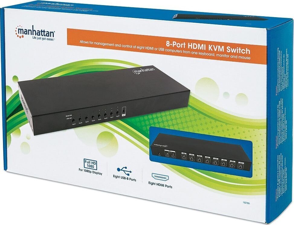 HDMI/USB KVM-kytkin 8x1 Full HD 1080p Manhattan 152785 hinta ja tiedot | Verkkokytkimet | hobbyhall.fi