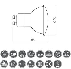 GTV LED GU10 lamppu 4W , 230V , 3000K , 320lm , 120° hinta ja tiedot | GTV Kodin remontointi | hobbyhall.fi