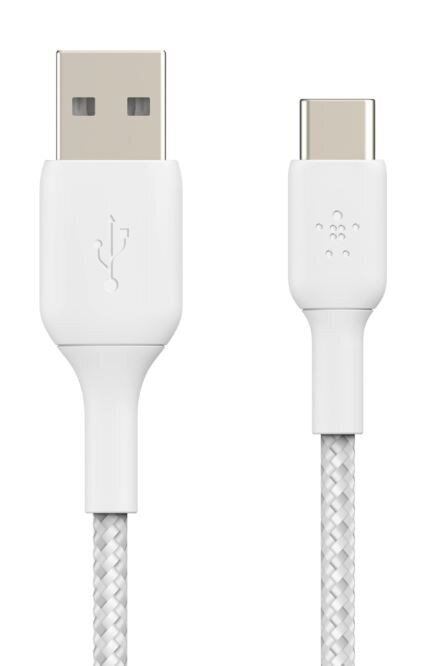 Belkin Punottu USB-C USB-A, 3m, valkoinen hinta ja tiedot | Puhelinkaapelit | hobbyhall.fi