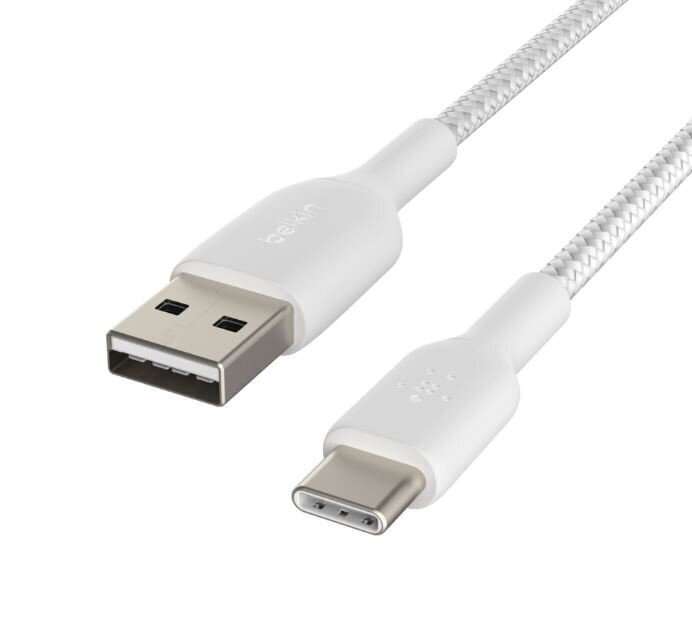 Belkin Punottu USB-C USB-A, 3m, valkoinen hinta ja tiedot | Puhelinkaapelit | hobbyhall.fi