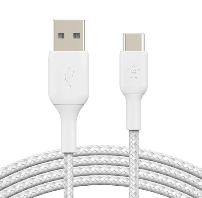 Belkin Punottu USB-C USB-A, 3m, valkoinen hinta ja tiedot | Puhelinkaapelit | hobbyhall.fi