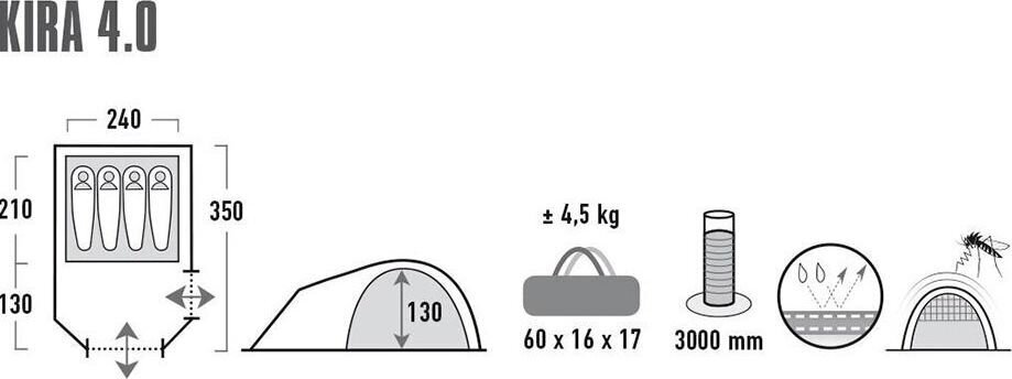 High Peak teltta Kira 4.0, Harmaa hinta ja tiedot | Teltat | hobbyhall.fi