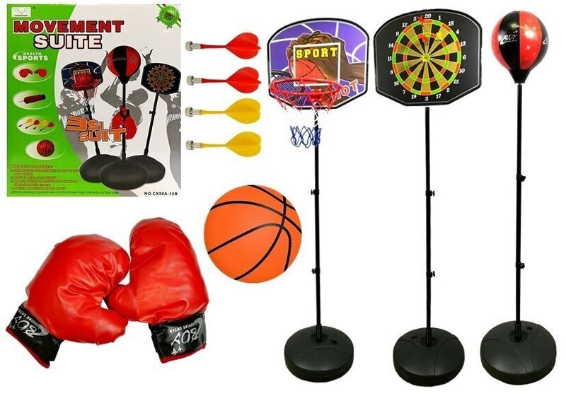 Urheilusetti 3in1: koripallo, nyrkkeily, tikka peli hinta 