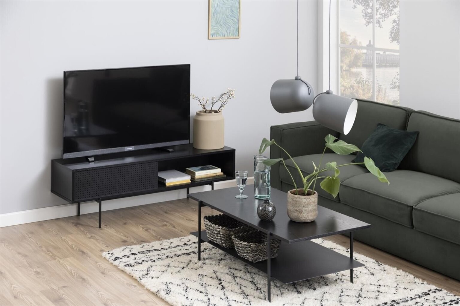 TV-pöytä ANGUS 140x40xH44cm, musta hinta ja tiedot | TV-tasot | hobbyhall.fi