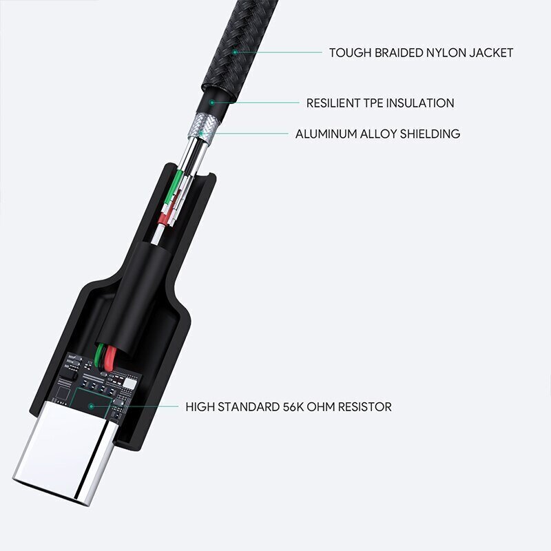 Aukey USB 3.2 Gen 1 (3.1 Gen 1) CB-CA2 OEM, 2m hinta ja tiedot | Puhelinkaapelit | hobbyhall.fi