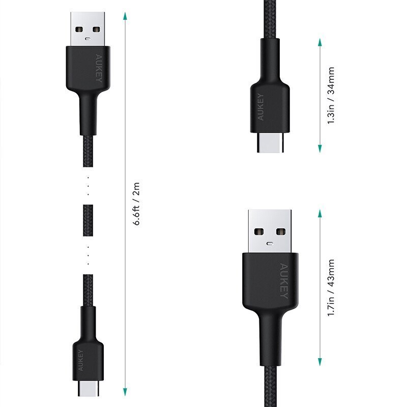 Aukey USB 3.2 Gen 1 (3.1 Gen 1) CB-CA2 OEM, 2m hinta ja tiedot | Puhelinkaapelit | hobbyhall.fi