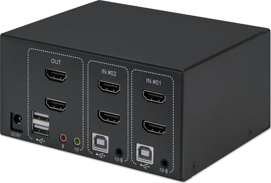 KVM-kytkin Manhattan HDMI/USB 2x1 Dual-Monitor Video 4K*30Hz 4K*30Hz hinta ja tiedot | Verkkokytkimet | hobbyhall.fi