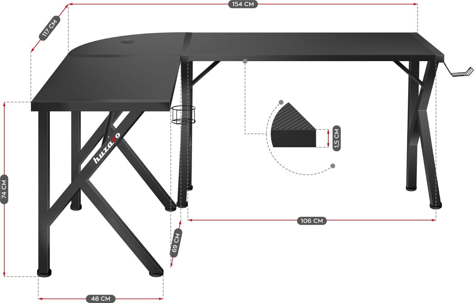 --PELILAUSTA HUZARO HERO 6.3 MUSTA hinta ja tiedot | Tietokonepöydät ja työpöydät | hobbyhall.fi