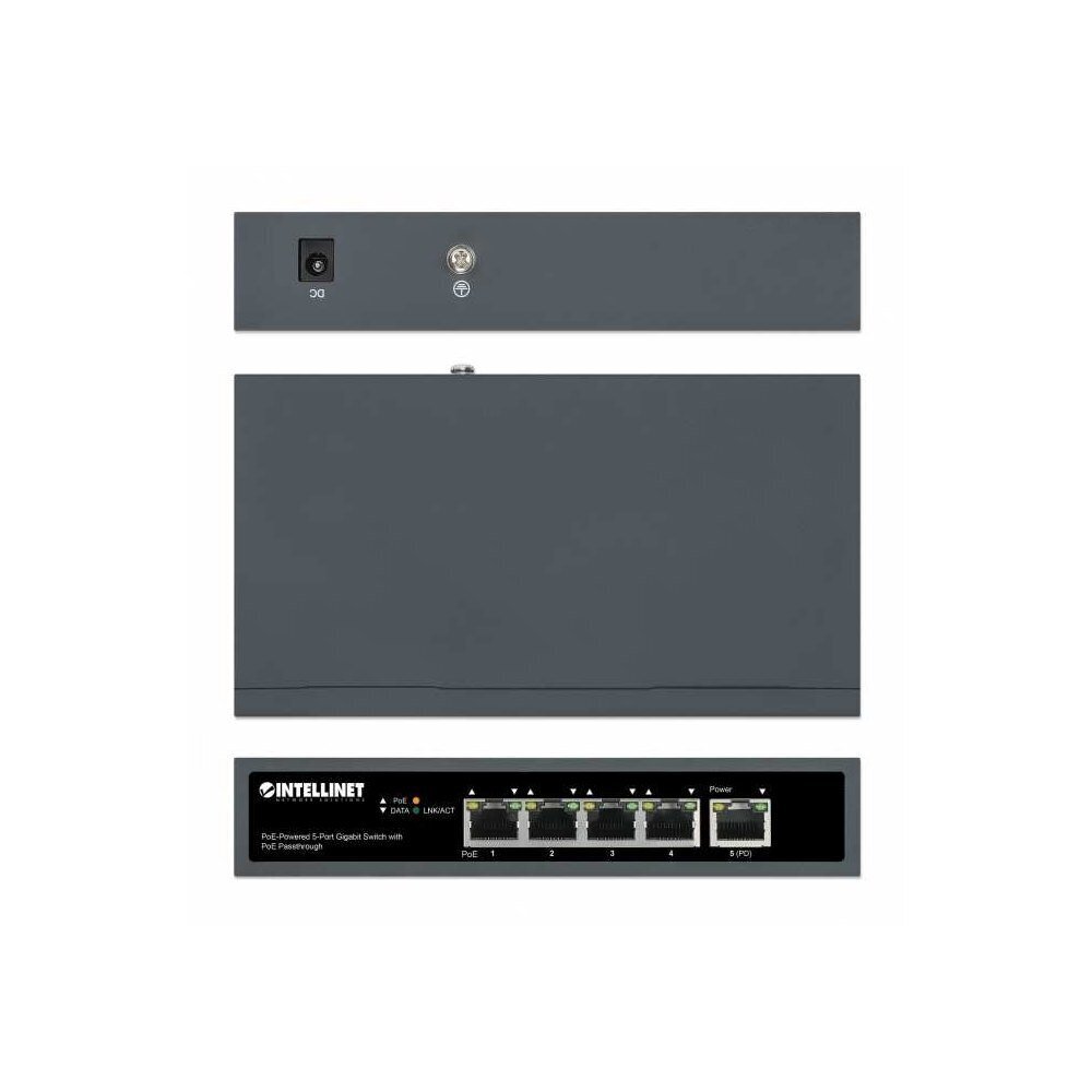 Kytkin Intellinet Gigabit 5x PoE Passthrough, virtalähteenä PoE tai AC, 95 W hinta ja tiedot | Verkkokytkimet | hobbyhall.fi