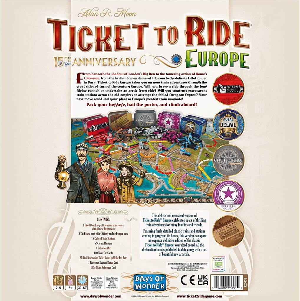 Lautapeli Ticket to Ride Europe (15-vuotisjuhlapainos) EN hinta ja tiedot | Lautapelit ja älypelit | hobbyhall.fi