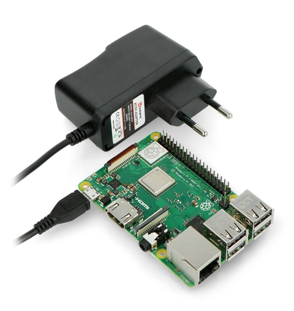 justPi virtalähde microUSB 5.1V/3A, sopii Raspberry Pi 3B+/3B/2B/Zero -laitteille hinta ja tiedot | Mikrokontrollerit | hobbyhall.fi