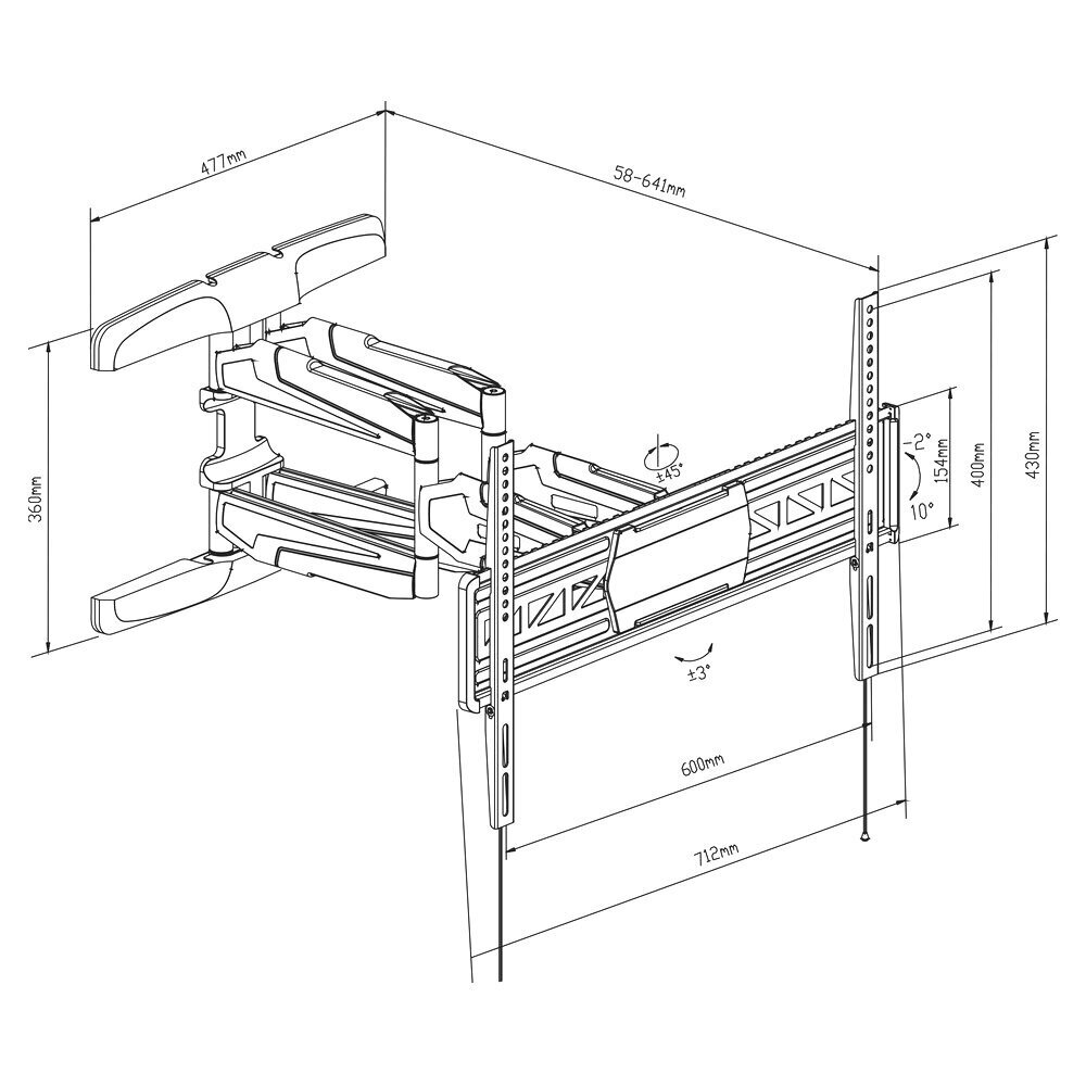 TM Electron, Vesa 600x400 32"-65" hinta ja tiedot | TV-seinätelineet | hobbyhall.fi