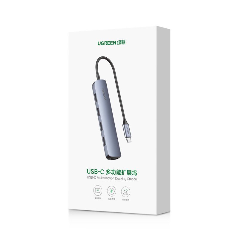 Ugreen-sovitin USB Type C - HDMI / 4 x USB harmaa (CM417) hinta ja tiedot | Adapterit | hobbyhall.fi