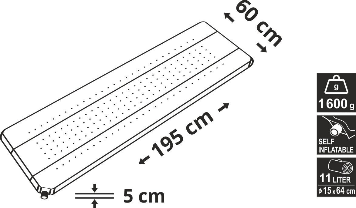 Itsetäyttyvä matto Cattara, yksittäinen, 195x60 cm, sininen/harmaa hinta ja tiedot | Retkeilyalustat, piknikhuovat | hobbyhall.fi