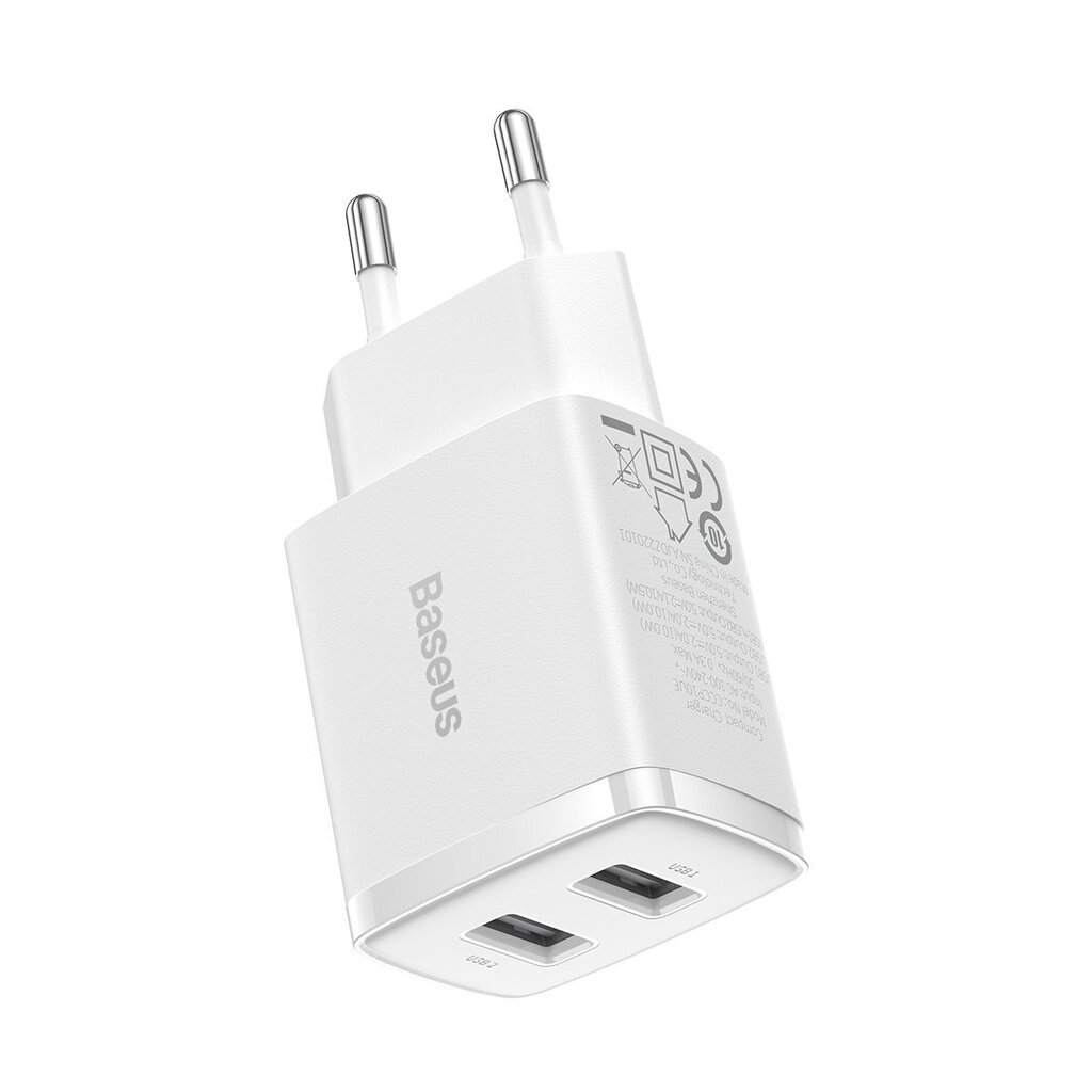 Laturi Baseus Compact Charger 2U 10.5W 2xUSB valkoinen CCXJ010201 hinta ja tiedot | Puhelimen laturit | hobbyhall.fi