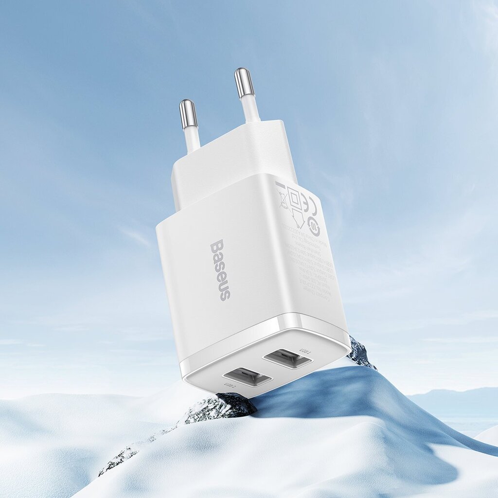 Laturi Baseus Compact Charger 2U 10.5W 2xUSB valkoinen CCXJ010201 hinta ja tiedot | Puhelimen laturit | hobbyhall.fi