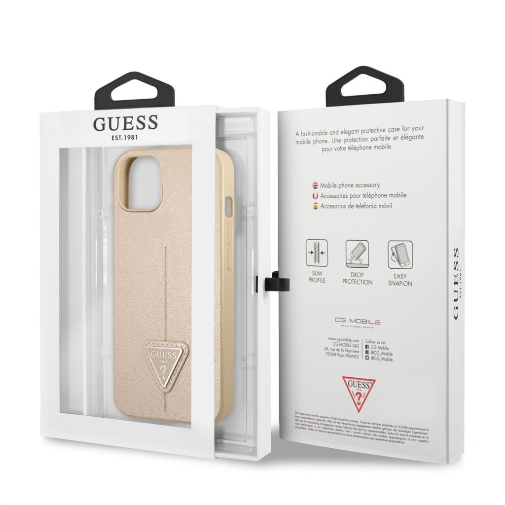 Guess PU Saffiano Triangle kotelo iPhone 13 mini, beige hinta ja tiedot | Puhelimen kuoret ja kotelot | hobbyhall.fi