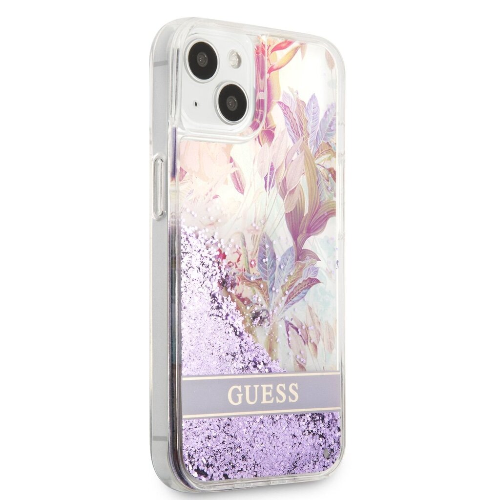 Guess Liquid Glitter Flower kotelo iPhone 13 mini, violetti. hinta ja tiedot | Puhelimen kuoret ja kotelot | hobbyhall.fi