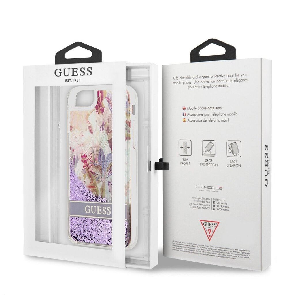 Guess Liquid Glitter kukkakotelo iPhonelle 7/8/SE2020/SE2022 violetti hinta ja tiedot | Puhelimen kuoret ja kotelot | hobbyhall.fi