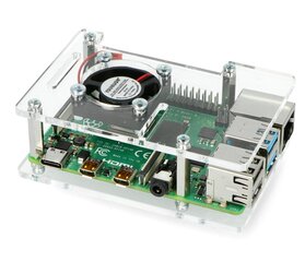 Raspberry Pi 4B/3B+/3B/2B kotelo, avattava, tuulettimella - läpinäkyvä - läpinäkyvä hinta ja tiedot | Mikrokontrollerit | hobbyhall.fi
