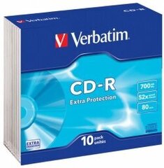 Tarrat CD-R Verbatim 700MB 1x-52x Extra Protection Surface 10 Pack Slim -levytarrat hinta ja tiedot | Vinyylilevyt, CD-levyt, DVD-levyt | hobbyhall.fi