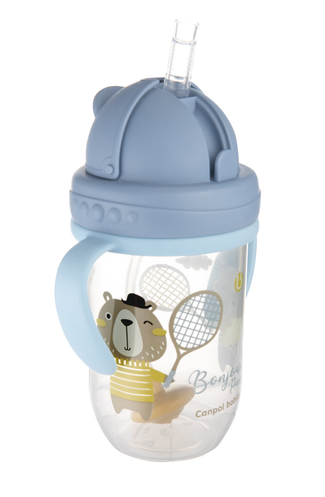 Ei-nestemäinen pullo pillillä Canpol Babies BONJOUR PARIS, 6 kuukautta+, 270 ml, sininen, 56/607_blu hinta ja tiedot | Tuttipullot ja tarvikkeet | hobbyhall.fi