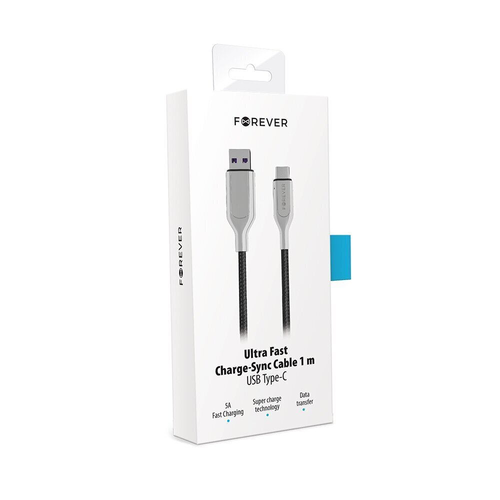 Forever Core Utra Fast kaapeli USB - USB-C 5A musta hinta ja tiedot | Puhelinkaapelit | hobbyhall.fi