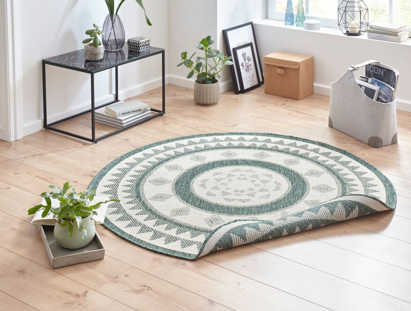 NORTHRUGS kaksipuolinen ulkomatto Jamaica, pyöreä, 140x140 cm hinta ja tiedot | Isot matot | hobbyhall.fi