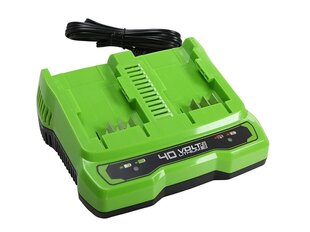 40 V kaksiliitäntäinen laturi 2A GREENWORKS G40x2CUC2 - 2940907 hinta ja tiedot | Käsityökalut | hobbyhall.fi