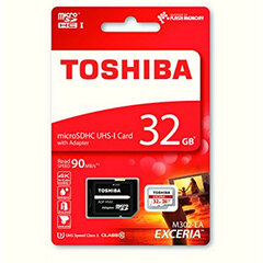 32 GB muistikortti Toshiba Micro SDHC Class 10 UHS-I U3 + SD-sovitin, THN-M302R0320EA hinta ja tiedot | Kameran muistikortit | hobbyhall.fi