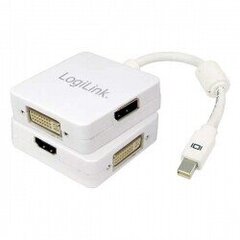 LogiLink -sovitin Mini DisplayPort to HDMI / DVI / DisplayPort 3w1, valkoinen hinta ja tiedot | Adapterit | hobbyhall.fi