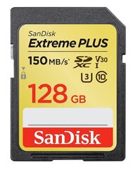 SanDisk Extreme Plus SDXC 128GB 190MB/s hinta ja tiedot | Sandisk Kamerat ja tarvikkeet | hobbyhall.fi