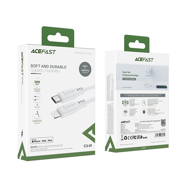 Acefast MFI, USB C / Lightning, 1.2 m, 3 A hinta ja tiedot | Puhelinkaapelit | hobbyhall.fi