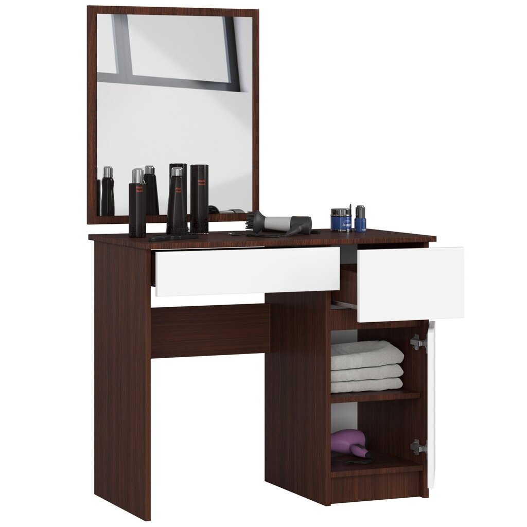 Meikkipöytä peilillä 50x60 cm, tummanruskea/valkoinen hinta ja tiedot | Peilipöydät | hobbyhall.fi