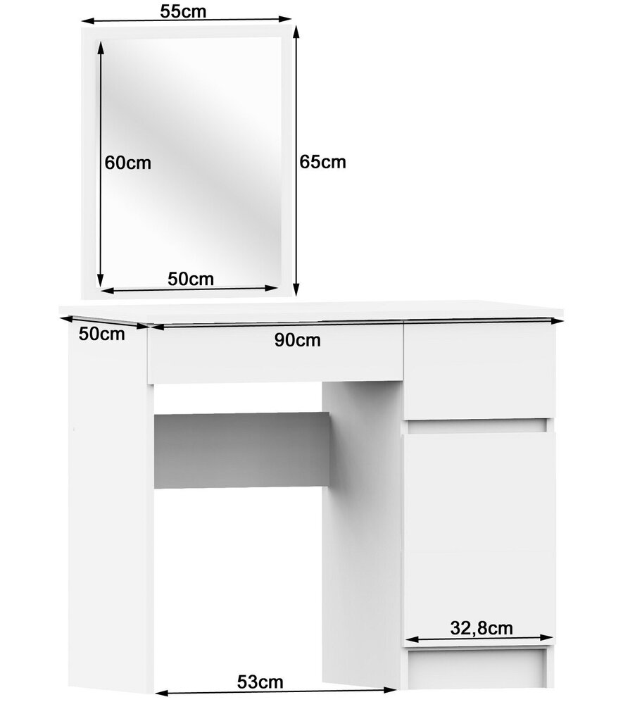 Meikkipöytä peilillä 50x60 cm, Sonoma-tammi/valkoinen väri hinta ja tiedot | Peilipöydät | hobbyhall.fi