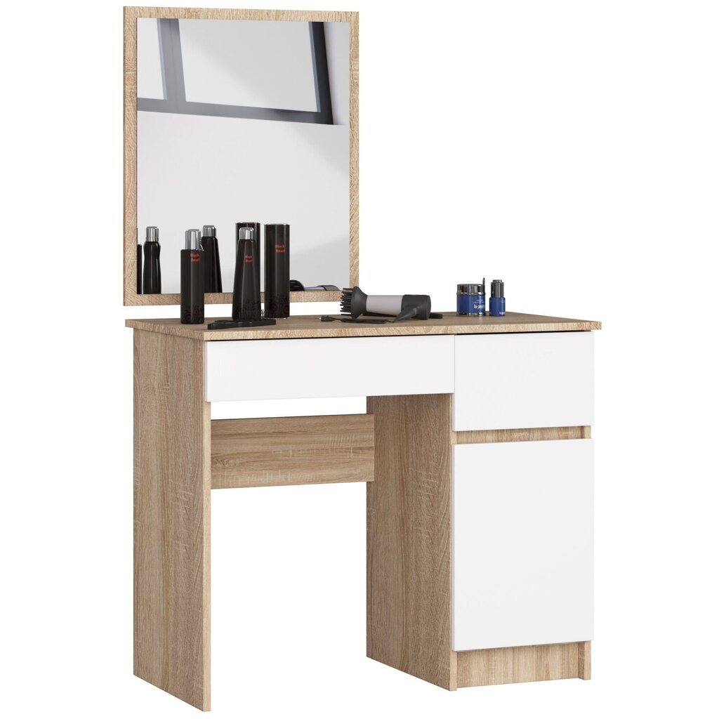 Meikkipöytä peilillä 50x60 cm, Sonoma-tammi/valkoinen väri hinta ja tiedot | Peilipöydät | hobbyhall.fi