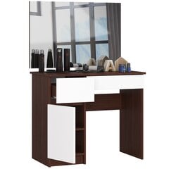 Meikkipöytä peilillä 90x60 cm, tummanruskea/valkoinen hinta ja tiedot | Peilipöydät | hobbyhall.fi