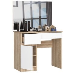 Meikkipöytä peilillä 90x60 cm, Sonoma-tammi/valkoinen väri hinta ja tiedot | Peilipöydät | hobbyhall.fi