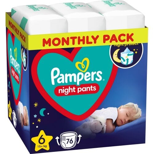 Pampers Yövaipat, koko 6, 76 kpl, 15+ kg hinta ja tiedot | Vaipat | hobbyhall.fi