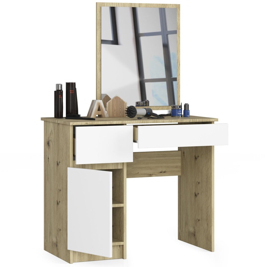 Pukeutumispöytä peilillä 50x60 cm, Artisan tammi / valkoinen hinta ja tiedot | Peilipöydät | hobbyhall.fi